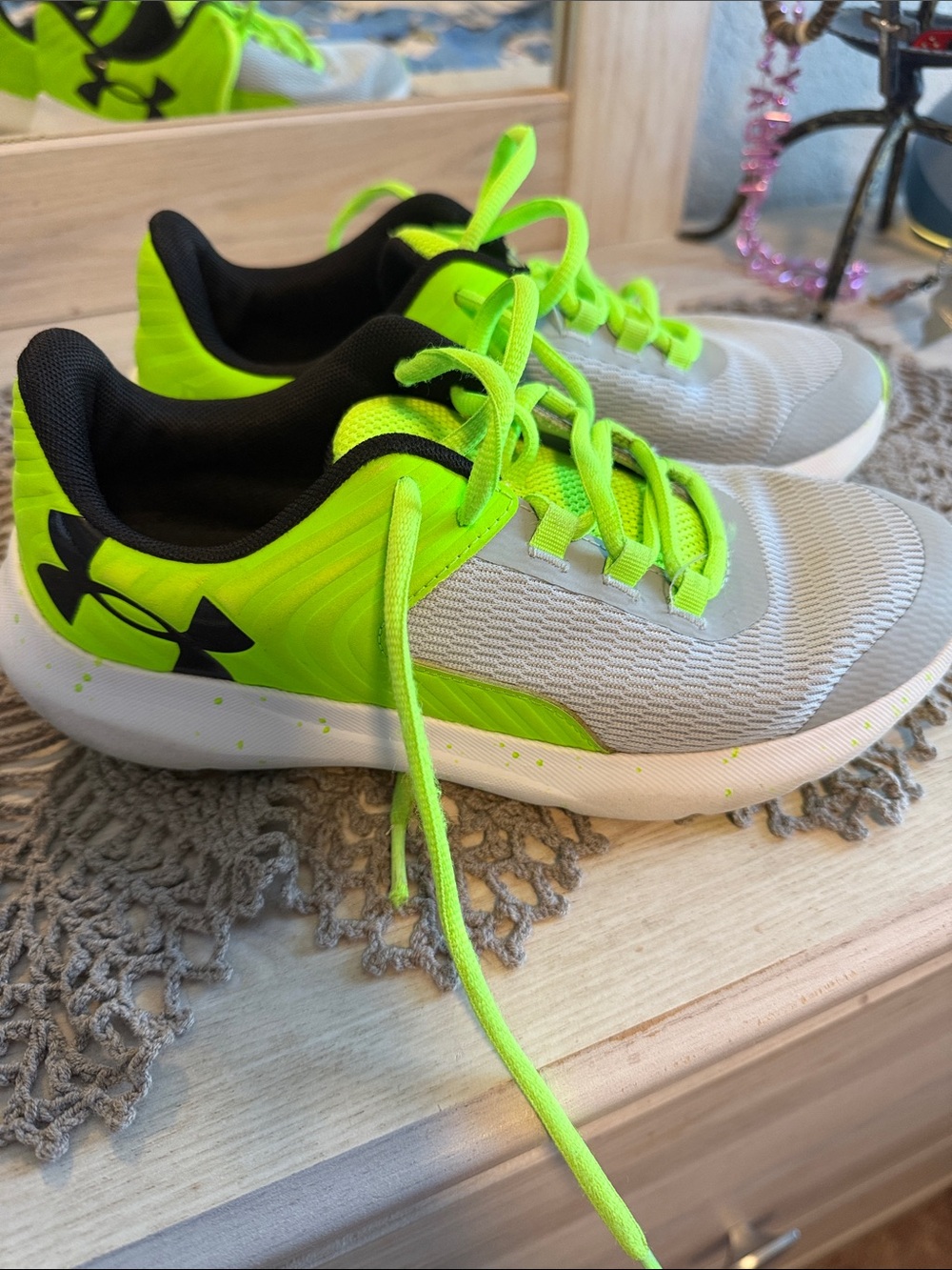 Under Armour Kids Neon Green and Gray Sneakers